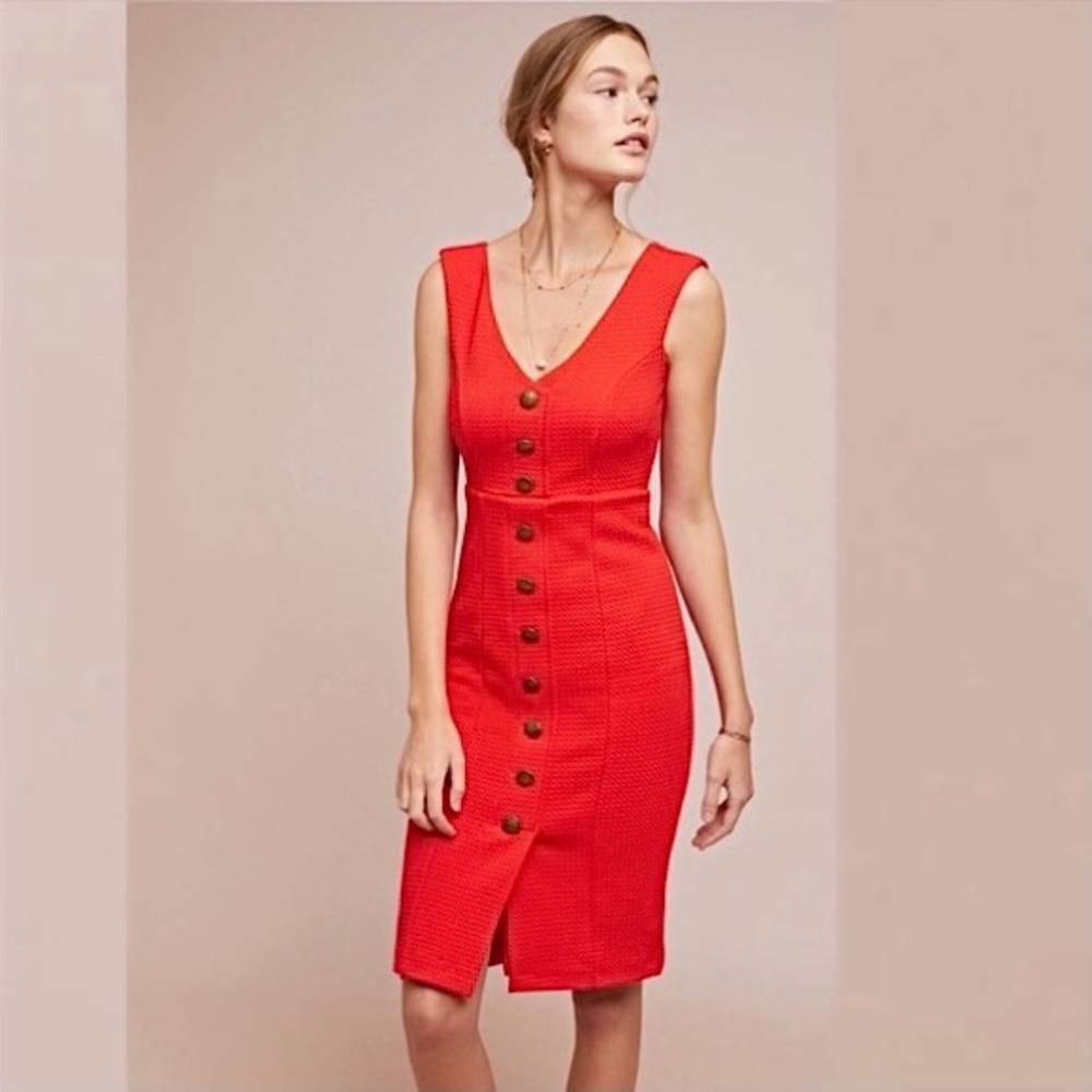 Maeve Anthropologie Red Quilted Sleeveless Midi Dress